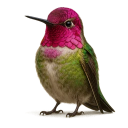 Anna's kolibrie (Anna’s Hummingbird), rustend, eerdere afbeelding (opent op volledige grootte)