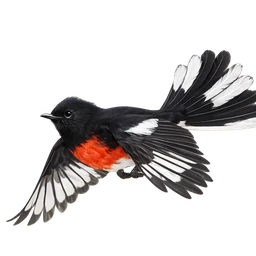 Painted Redstart, in flight