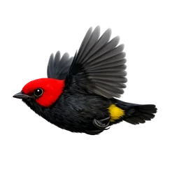 Red-capped Manakin, in flight