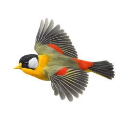 Silver-eared Mesia, in flight